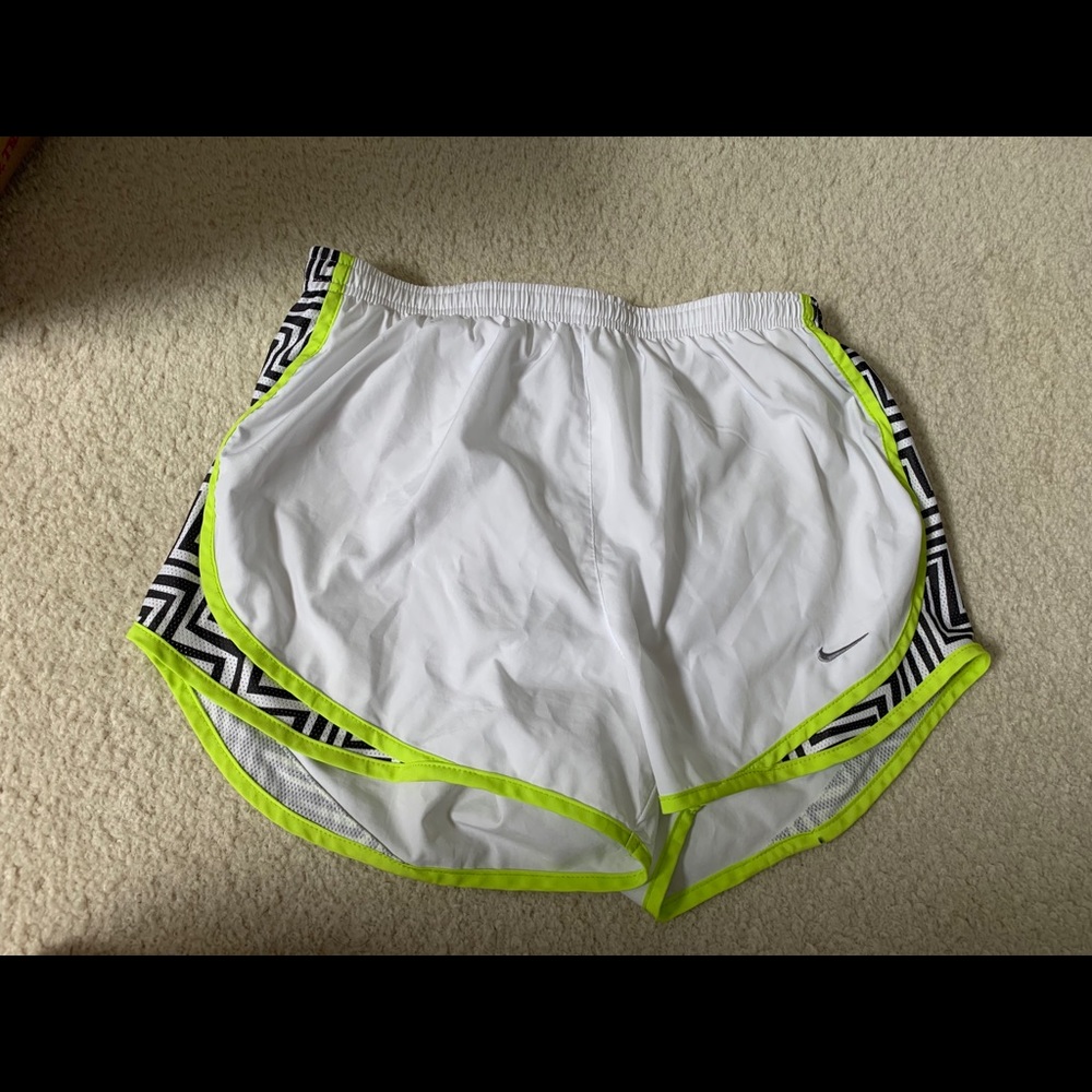 White, Neon Green and Black Nike Running Shorts